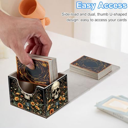 Skull with Flowers Deck Box for MTG Commander | Holds 100+ Double-Sleeved Cards | Strong Magnetic TCG Card Case for Collectible Games - color: Skull with Flowers