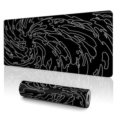 Gaming Mouse Pad L (31.5x11.8in) - Black Abstract Line Art Waves, Dark Japanese Doodle Design - Desk Mat for Gamers - color: Black Ink Waves, size: 11.8x31.5''