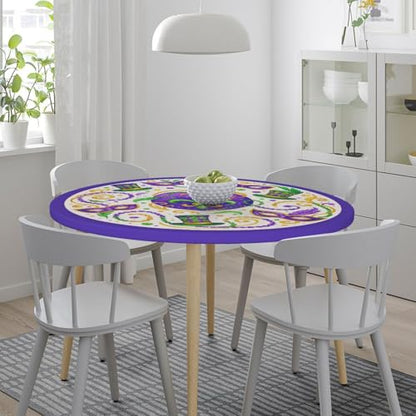Famame Mardi Gras Carnival Hats Round Fitted Tablecloth with Elastic Protector Table Kitchen Dinner Waterproof Oil-Proof Table Covers Fits 40"-44", Small - color: Mardi Gras Carnival Hats, size: Small (40"-44")
