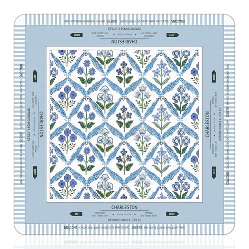 Tegeme Mahjong Mat Blue Flower 22" X 22" Anti Slip Game Table Cover | Noise Reduction for Quiet Play, Chinoiserie Floral Design, Non Slip Backing Secures Mat, For Mah Jong Card Tile Games - size: 22" X 22", style: Blue Flower