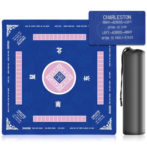 31.5 Inch Mahjong Mat for Table, 3MM Non-Slip & Noise Reduction Gaming Mat with Drawstring Bag, Perfect for Poker, Board Games, Card Games, Tile Games, and Dominoes (Bule) - color: Blue