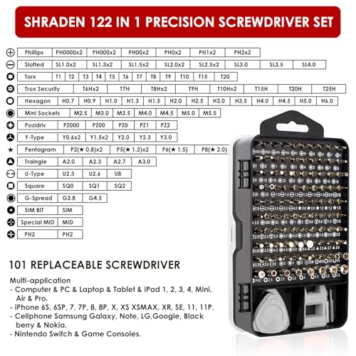 122 in 1 Precision Screwdriver Set With CR-V Steel Bits(Grey) | Magnetic Repair Tool Kit with Case for Repair Computer, Phone, PC, Cellphone, Laptop, Game Console, Watch, Glasses etc - color: Grey