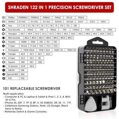 122 in 1 Precision Screwdriver Set With CR-V Steel Bits(Grey) | Magnetic Repair Tool Kit with Case for Repair Computer, Phone, PC, Cellphone, Laptop, Game Console, Watch, Glasses etc - color: Grey