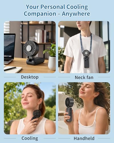 Portable Handheld Fan with Ice Cooling, 100 Speed Rechargeable Mini Desk Fan, Up to 12Hrs Cooling, Powerful Folding Personal Fan for Travel, Camping, Office (Black) - color: Black