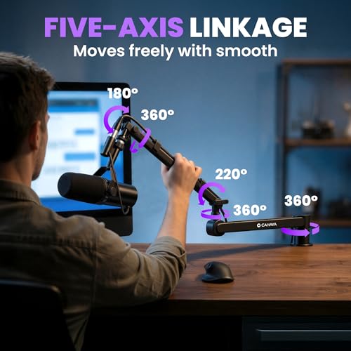 CAHAYA Desk Mount Mic Arm, Low Profile Boom Stand for Streaming, Black | Supports Mics Up to 5.5lb for Podcasting Recording Meetings Compatible with Shure SM7B, BlueYeti, FIFINE, HyperX QuadCast