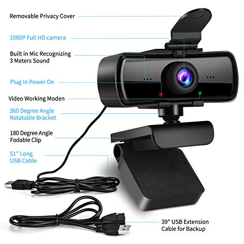 1080P HD Webcam with Microphone and Privacy Cover, USB Plug & Play Computer Camera, 120° Wide Angle Fixed Focus Web Camera for Video Conferencing, Online Learning, Streaming and Gaming