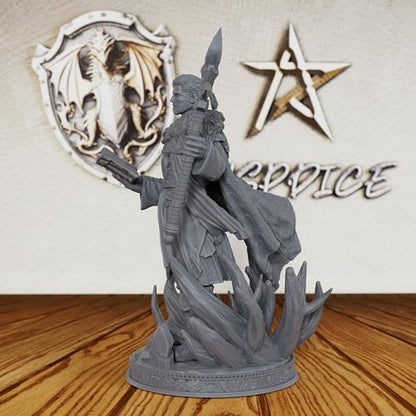 AUSPDICE Unpainted TTRPG 28mm DND Miniature Figure Wizard Loremaster AS260 | Human Fantasy Spellcaster with Arcane Staff and Spellbook for Dungeons and Dragons, Tabletop RPG Games and Dungeon Masters