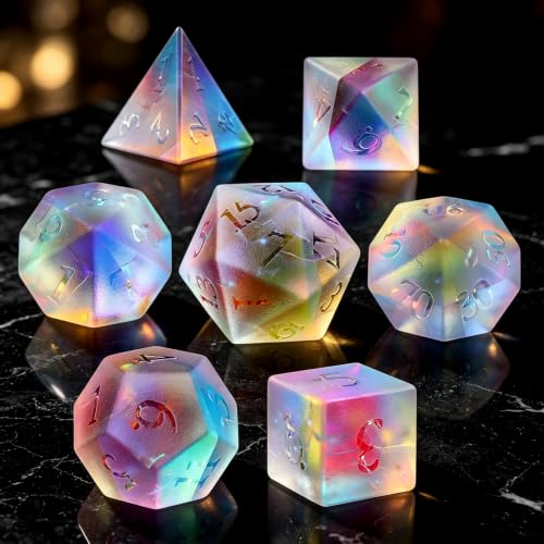 LUCKY-M Gemstone Dice DND Dice Dungeons and Dragons Dice Set RPG Dice Sets D&D Accessories Gift (Frosted Rainbow - Ankh) - color: Frosted Rainbow - Ankh