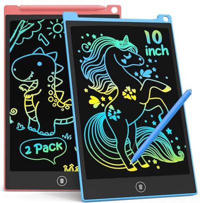 TECJOE 10 Inch 2 Pack LCD Writing Tablet for Kids, Mess Free Drawing Tablet | Colorful Drawing Pad, Travel Road Trips Essential, Quiet Time, Learning Toys Birthday Gifts for Boys Girls Ages 3-8 - color: Blue Pink