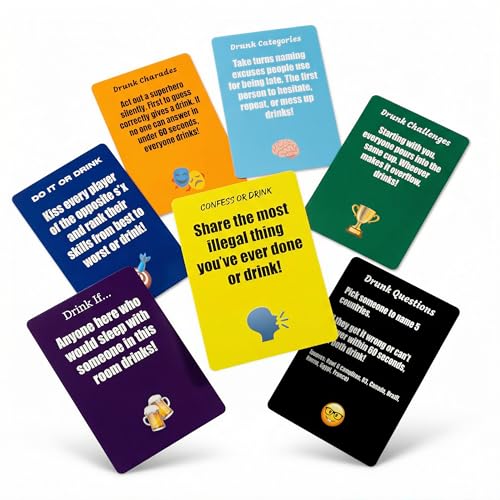 Party Cards — Fun Drinking Games for Adults | 100 Cards | 7 Games in 1 | Drink If, Dare, Confess & More | Card Game for Game Night, Girls Night, Bachelorette & Pool Parties | 2–8 Players