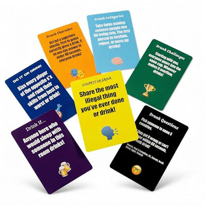 Party Cards — Fun Drinking Games for Adults | 100 Cards | 7 Games in 1 | Drink If, Dare, Confess & More | Card Game for Game Night, Girls Night, Bachelorette & Pool Parties | 2–8 Players