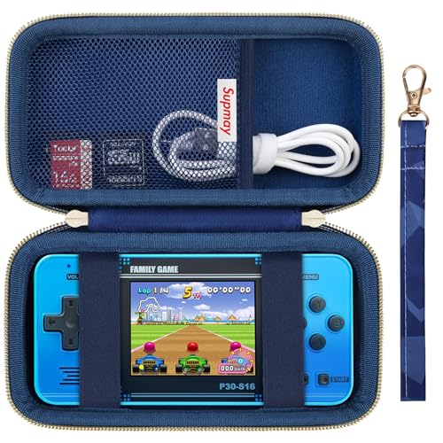 Supmay Carrying Case Compatible with WELLST·G Handheld Game for Kids -Preloaded 220 Retro Video Games, Portable Gaming Player Storage Holder Travel Bag with Mesh Pocket for USB Cable, Blue - color: Blue Cube