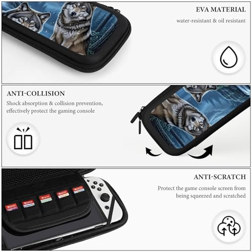 PPIKTC Carrying Case Compatible with Nintendo Switch, Travel Storage Holder Bag with 15 Game Cartridges, Moon Wolf Love - color: Design (211)
