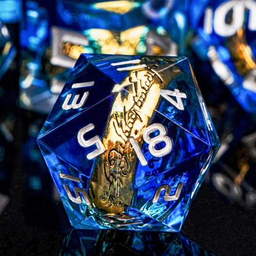 Magic Golden Ring DND Dice Set with Dice Box, Blue Resin Sharp Edge D and D Dice for use with D&D Tabletop Games Handmade Lord Polyhedral Dice Set D20 D12 D10 D8 D6 D4 - color: Ring - Blue-2