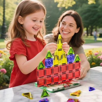 Magnetic Tiles Travel Storage Mini STEM Blocks Festive Box 26PCS 3+ | STEM magnetic building tiles with festive travel box. Great for road trips, airplanes, Montessori play & on-the-go fun - size: 26 PCS