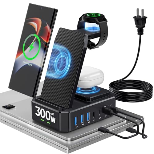 Wireless Charger for Samsung,300W 10 in 1 Wireless Charging Station, 65W USB C Fast Charging Stand for Samsung S25 Ultra/S24/S23/S22/Note 20,Galaxy Watch Ultra7/6/5,Galaxy Buds(Not for Apple Watch) - color: black