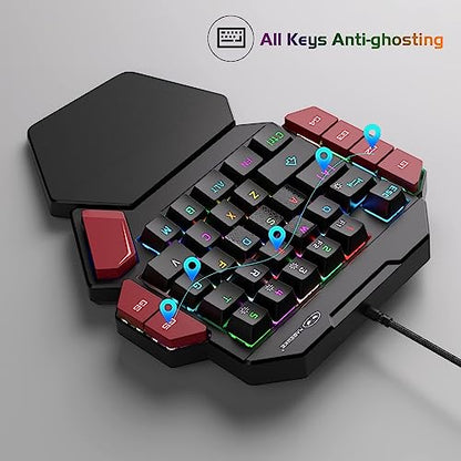 MageGee One Handed Professional Gaming Keyboard, RGB Backlit 35 Keys Mini Wired Mechanical Keyboard with Red Switch for PC Gamer, Support 6 Macro Keys - Black/Red - color: Black/Red Switch