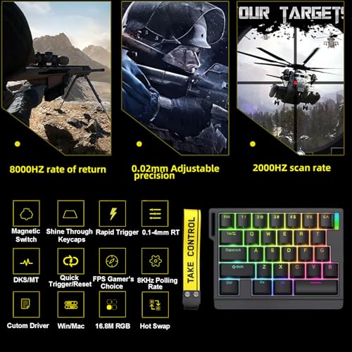 HE30 Rapid Trigger Gaming Keyboard,One-Handed Magnetic Switch Hall Effect RGB HotSwap Custom Mechanical Keyboard Adjustable Actuation,8kHz Hyper Polling Rate Mini Macro Gasket Keypad (Black)