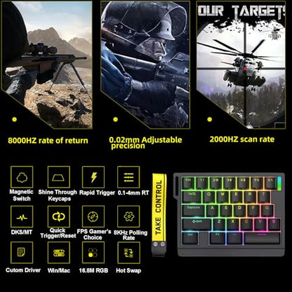 HE30 Rapid Trigger Gaming Keyboard,One-Handed Magnetic Switch Hall Effect RGB HotSwap Custom Mechanical Keyboard Adjustable Actuation,8kHz Hyper Polling Rate Mini Macro Gasket Keypad (Black)