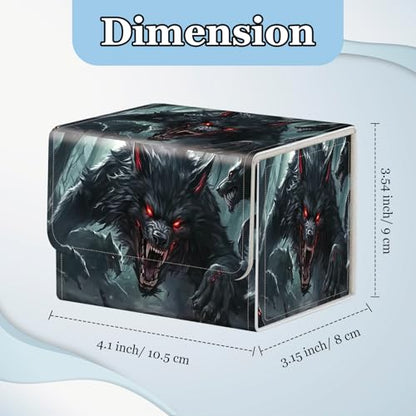 Commander Deck Box for Trading Cards - Fits 100+ Double Sleeved Cards, PU Leather MTG TCG Storage Case with Strong Magnetic Closure, Black Werewolf - color: Black Werewolf