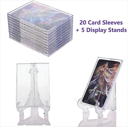 Card Sleeves, Trading Cards Sleeves Kit - 20 Hard Plastic Covers Soft Clear Card Sleeves + 5 Display Stand - Basketball, Football, Baseball,Game Card Protectors, White - color: 20 + 5