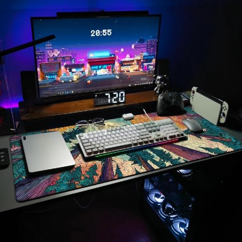 Extended Gaming Mouse Pad, Large Mouse Mat 3 mm Nature Rubber Base Mousepad with Stitched Edges, Non-Slip Desk Mat for Office Home Great Gift 31.5x11.8 Inch (Starry Forest 2) - color: Starry Forest 2
