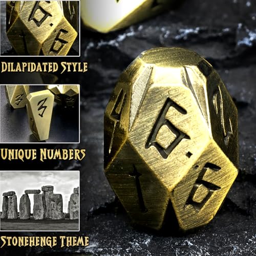 ZHOORQI Metal DND Dice Stonehenge Polyhedral Die Set for RPG(JS-Bronze | D and D Dice, 7Pcs/Set Unique Cool Dice, Perfect Dice Gifts for Dungeons and Dragons RPG Role Play Games - color: Jsz-bronze