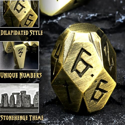 ZHOORQI Metal DND Dice Stonehenge Polyhedral Die Set for RPG(JS-Bronze | D and D Dice, 7Pcs/Set Unique Cool Dice, Perfect Dice Gifts for Dungeons and Dragons RPG Role Play Games - color: Jsz-bronze