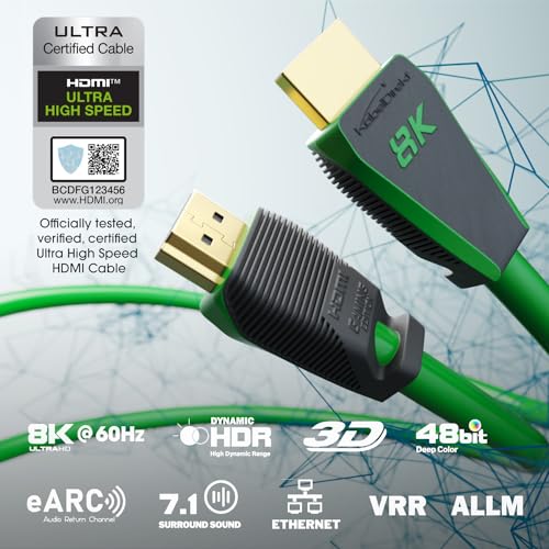 8K HDMI Cable, Certified Ultra Edition for Maximum Performance – 9ft (48G, Ultra High Speed HDMI 2.1, 10K, 8K@60Hz & 4K@144Hz, Gaming PC/PS5/Xbox, HDMI Certificate, Green) – CableDirect