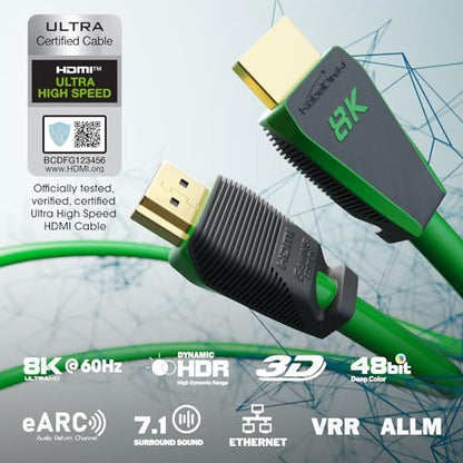 8K HDMI Cable, Certified Ultra Edition for Maximum Performance – 9ft (48G, Ultra High Speed HDMI 2.1, 10K, 8K@60Hz & 4K@144Hz, Gaming PC/PS5/Xbox, HDMI Certificate, Green) – CableDirect