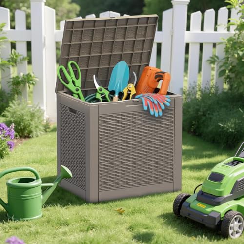 Outdoor Storage Box, 30 Gallon Deck Box with Lockable Lid, Waterproof Resin Storage Bin for Patio Furniture, Garden Tools, Cushions, Grey - color: Grey, size: 30 Gallon