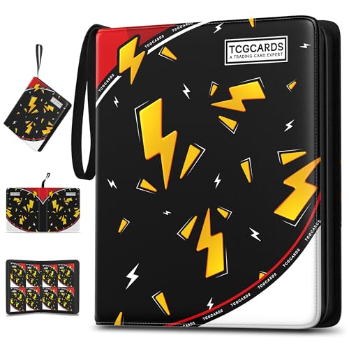 Trading Card Binder 4 Pocket,400 Pocket Card Collection Binder with 50 Removable Sleeves,PU Waterproof Top Card Book,3-Ring Zipper Collectible Trading Card Album for MTG/TCG/Card Holder Gift(Black) - color: Black, size: Small
