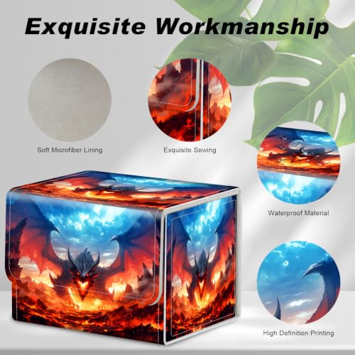 Magnetic Closure TCG Deck Box Portable Card Holder Trading Card Deck Box | PU Leather Collectible Card Case Game Trading Card Deck Box Storage Scratch Resistant Lining, Black Dragon Lava Volcano - color: Black Dragon Lava Volcano