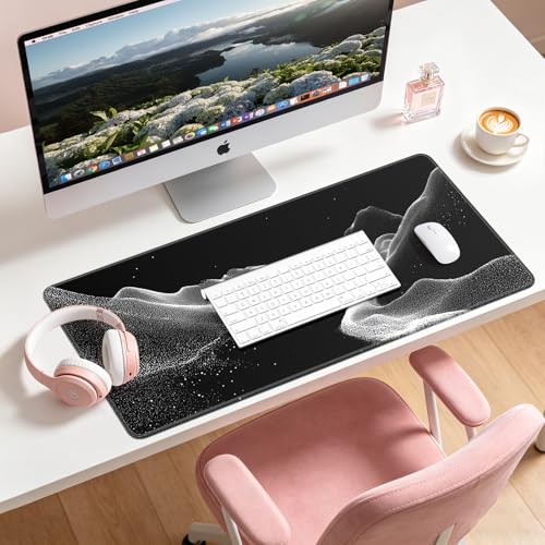 Large Gaming Mouse Pad, XL Desk Protector, Non-Slip Base | 31.5x15.7 in Extended Desk Mat with Stitched Edges for Keyboard, Work, Game, Office, Home PC and Laptop - color: Dot Mountains