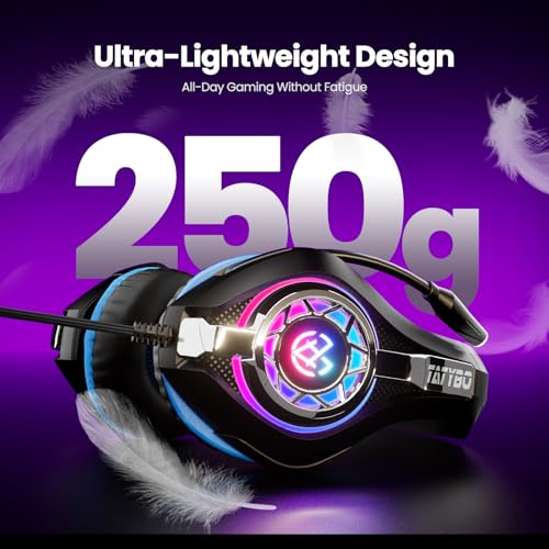 Tatybo Gaming Headset for PS5 PC, Noise Canceling Mic, RGB, Black Blue | Over Ear, Deep Bass Stereo Sound for FPS, Battle Royale, Lightweight Headset for Xbox, PS4, Mobile, Nintendo, 3.5mm devices - color: Black Blue