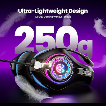 Tatybo Gaming Headset for PS5 PC, Noise Canceling Mic, RGB, Black Blue | Over Ear, Deep Bass Stereo Sound for FPS, Battle Royale, Lightweight Headset for Xbox, PS4, Mobile, Nintendo, 3.5mm devices - color: Black Blue