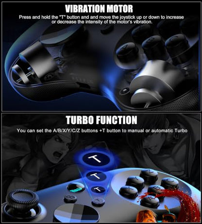 Wireless Fighting Controller for iOS/Android/Switch/PS4/PS3/PC, 6-Button Layout Bluetooth Controllers Retro Gamepad with Hall Joystick/Hall Trigger/Turbo/Programming Key for SEGA’s Classic Games,Black. - color: Black