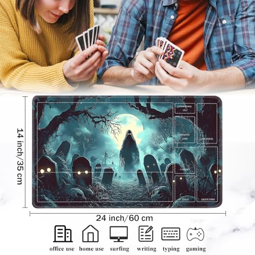 for MTG/TCG Playmat with Zones, 24 x 14 inches Trading Card Playmat with A Storage Bag and 6 Dice, Non-Lip Rubber Bottom Game Desk Mat, Graveyard and Ghost - color: Yux-playmats-2-3A-254