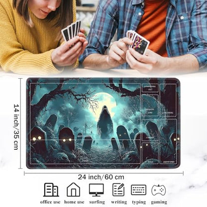 for MTG/TCG Playmat with Zones, 24 x 14 inches Trading Card Playmat with A Storage Bag and 6 Dice, Non-Lip Rubber Bottom Game Desk Mat, Graveyard and Ghost - color: Yux-playmats-2-3A-254