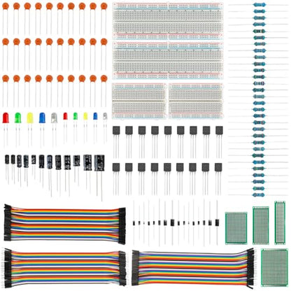 Electronic Component Kit, 1628 Pcs DIY Electronics Kit with LED Diodes, Diodes, Metal Film Resistors, Electrolytic Capacitor, Transistors, Ceramic Capacitors, Dupont Wire, PCB Board, Breadboard - style: 1628 Pcs