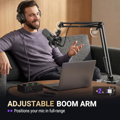 FIFINE AmpliTank K688CT Podcast Microphone Kit, USB/XLR Dynamic Vocal Mic | Streaming Mic with Boom Arm for PC/XLR Mixer, with Mute Button, Headphone Jack, Gain Knob, for Gaming Voice-Over Recording - size: K688CT Black