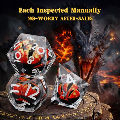 MoKo Liquid Core DND Dice Set 7PCS, Clear + Silver | Sharp Edge Resin Polyhedral, D20 D12 D10 D8 D6 D4 D%, Compatible with Dungeons and Dragons RPG, Gift Box Included - color: 1 - Clear + Sliver