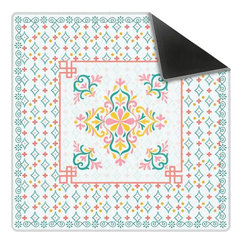 Turquoise Pink Floral Chinoiserie Mahjong Mat 31.5 x 31.5 in, Traditional Chinese Non-Slip Noise Reduction Gaming Mat for Table American Mahjong Poker Board Games Card Games Dominoes - color: Turquoise Abstract Pattern Mahjong Mat