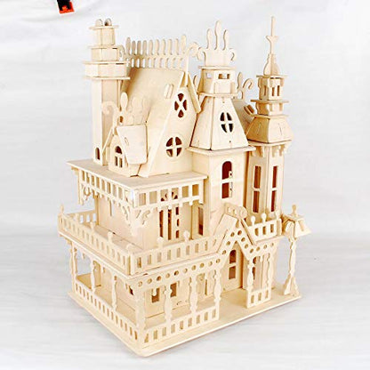 NWFashion Wooden Dream Dollhouse DIY Kits 3D Puzzle for Christmas Party Halloween House (Dream House) - color: Dream House