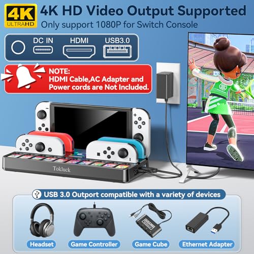 Switch Docking Station for TV with Controller Charger, Replacement for Switch TV Dock with HDMI Adapter, SW Base Station Portable Charging Dock with 10 Game Slots - size: S-Black-Switch 1