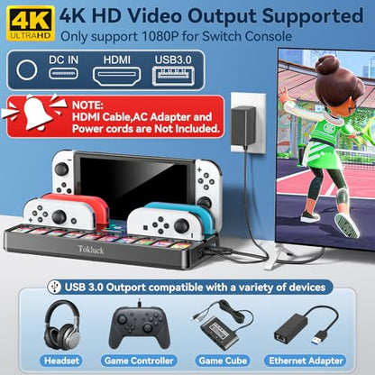 Switch Docking Station for TV with Controller Charger, Replacement for Switch TV Dock with HDMI Adapter, SW Base Station Portable Charging Dock with 10 Game Slots - size: S-Black-Switch 1