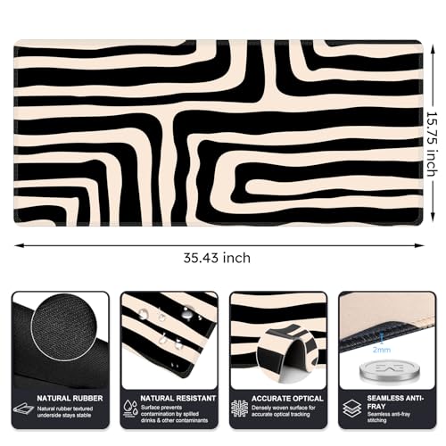 iCasso Gaming Mouse Pad (35.4x15.7 in), Keyboard Mouse Mat for Work, Curve | Large Stable Rubber Base Mousepad with Stitched Edges, Game, Office, Home - color: Curve