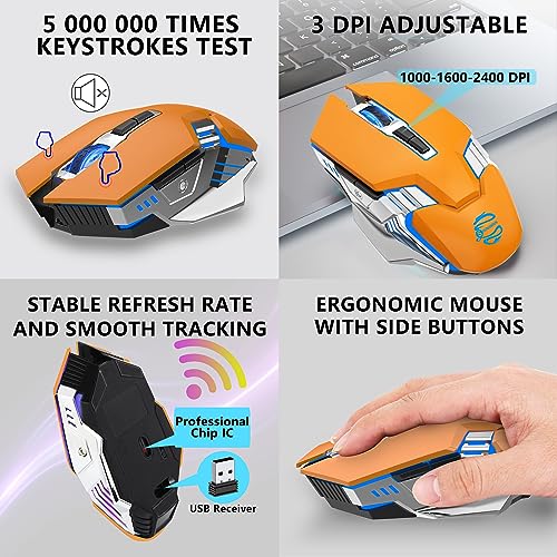Bluetooth Gaming Mouse, RGB Rechargeable USB Wireless Mouse, Quiet Click, LED Backlit, Ergonomic, with Side Button, 6 Button, DPI Adjustable, Computer Mice for Laptop PC MacBook Chromebook - Orange - color: orange