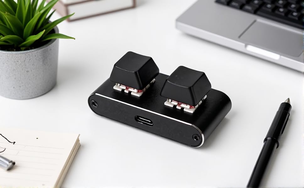 Programmable 2 Key Mechanical Keyboard, Aluminum Alloy USB Macro Keypad with Red Switches for Gaming Productivity, Custom Shortcut Keys, Hot Swappable One Handed Design