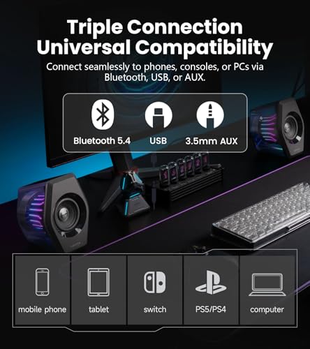 Edifier G2000 Pro 2.0 RGB Gaming Speakers with 64W Peak Power, Virtual 7.1 Surround Sound, 270° TempoFlow Light Sync, Bluetooth 5.4/USB-C/AUX for PC, PS5, Game Console (Black) - color: Black